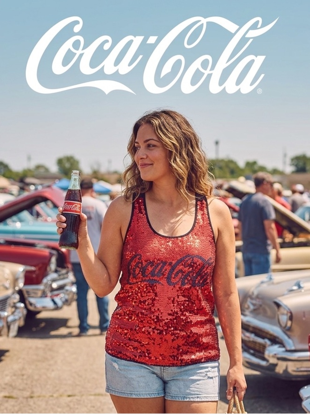 Vintage Y2K Coca-Cola Red Sequin Logo Tank Top with tags.
